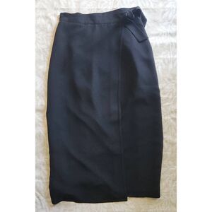 K8  SC Collection black wrap skirt lined w tie at side business midi length